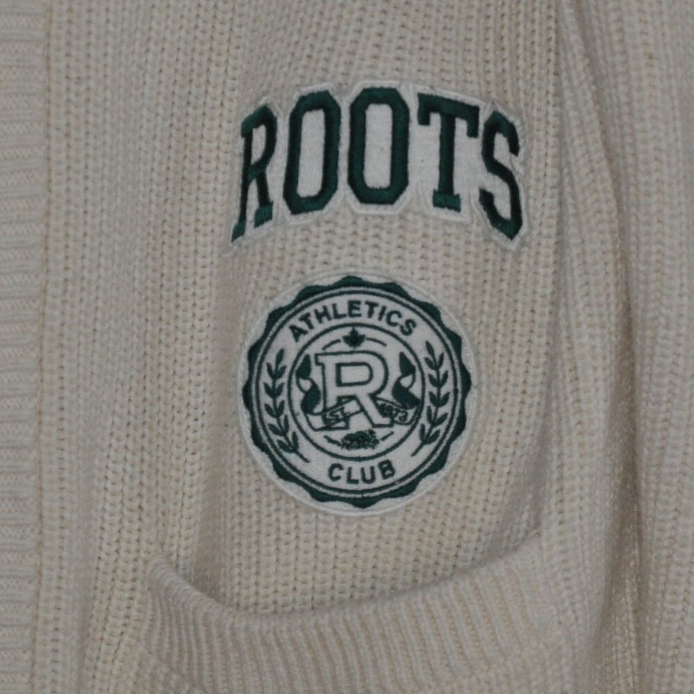 Roots Athletics Club Crest Varsity Knit Cardigan Sweater 100% Organic Cotton L - Picture 2 of 6